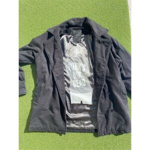 Hurley Sweater Mens Medium Black Punk Rock Double Breasted Trench Coat